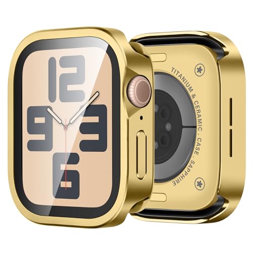 Carcasa de PC metal oro para iWatch 44mm con protector pantalla integrado Bisiokr