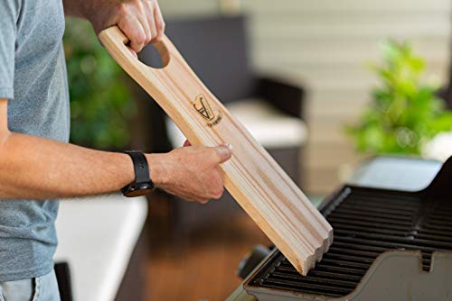 BBQ Wooden Grill Scraper Cleaner Pro, Made in USA, Red Oak Wood - Charcoal and Gas - Cleans top and Between Barbecue grates. Oil & Clean Grate. Sustainable and Safe Replacement for Wire Bristle Brush