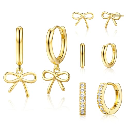 Image of Small Gold Huggie Hoop Earrings Set for Women Men Hypoallergenic 14K Plated Stack Cartilage Earrings, Sterling Silver Multiple Piercing Lightweight Mini Thin Cute Dainty Trendy Jewelry Gifts for Women