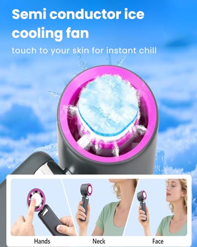 Image of Sevenaire Handheld Portable Fan With Ice Cooling |13500 RPM Hand Fan | 4000mAh USB Rechargeable [Up To 20 hrs], 100-Speed Dial, Powerful Cooling Portable AC Fan for Travel /Office /Makeup, Dark grey