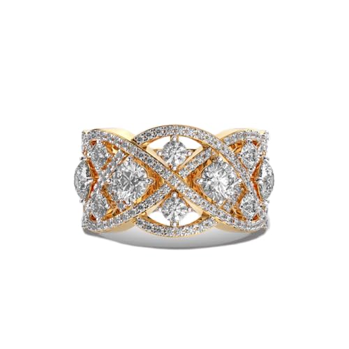 Bague moissanite ronde en argent 925 plaqué or, le luxe d'un bijou de cocktail fait main pour femme