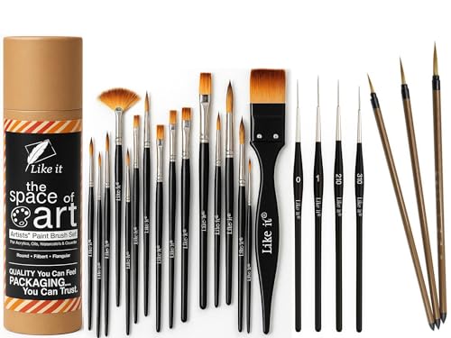 Image of Like it Handmade Professional Art Brush Set, 23 Pieces, Mixed Media Brushes for Watercolour, Acrylic and Oil Painting with Brush Holder