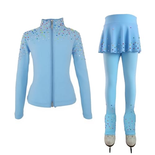 LIUHUO Figure Ice Skating Training Pants Jackets Girls Womens Fleece Shiny Colored Diamond Girl Comfortable Warm Tracksuit Blue