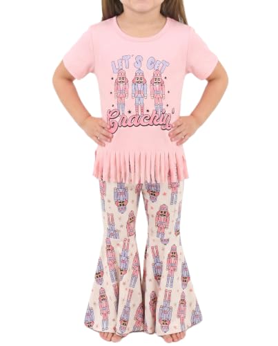 Image of Unique Baby 2 Piece Girls Bell Bottom Leggings Outfit with Short Sleeved Shirt Kid and Toddler Clothes Set