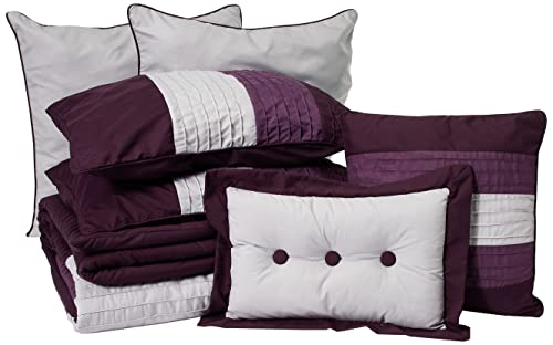 Chezmoi Collection 8-Piece Luxury Striped Comforter Set (Queen, Purple/Lavender/Gray) Chezmoi Collection 8-Piece Luxury Striped Comforter Set (Queen, Purple/Lavender/Gray)
