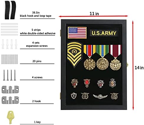 Verani Pin Display Case - 11x14 Pin Collection Display with 98% Uv Protection Acrylic Door for Military Medals, Beach Tags, Jewelry Pins, Pin Gift, Insignia Ribbons, Pin Enthusiast Collectibles, Black