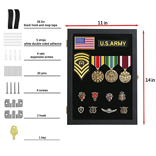 Verani Pin Display Case - 11x14 Pin Collection Display with 98% Uv Protection Acrylic Door for Military Medals, Beach Tags, Jewelry Pins, Pin Gift, Insignia Ribbons, Pin Enthusiast Collectibles, Black
