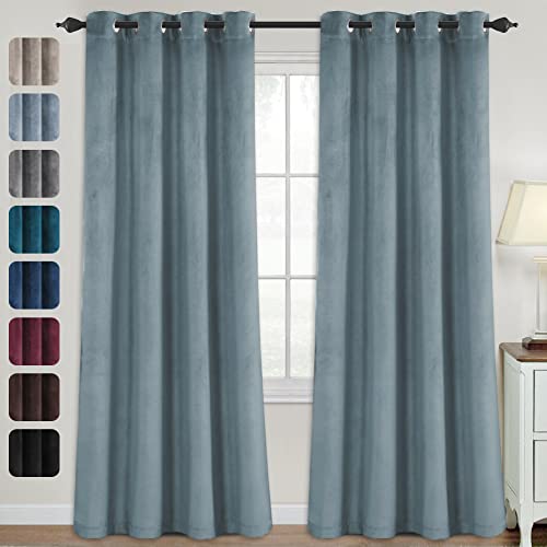 Luxury Velvet Curtains For Living Room 84 Inches Room Darkening Super Thick Soft Velvet Textured Window Curtain Drapes Thermal Insulated Grommet Decoration 2 Panels, Each 52 X 84 Inch, Stone Blue #TOP26