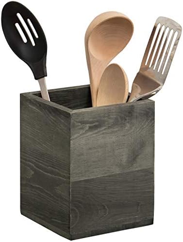 MyGift Vintage Gray Solid Wood Kitchen Countertop Utensil Holder, Cooking Utensil Crock and Flatware Storage Caddy