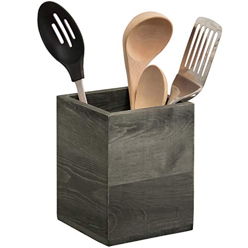 MyGift Rustic Gray Wood Kitchen Utensil Crock Countertop Cooking Tools Holder