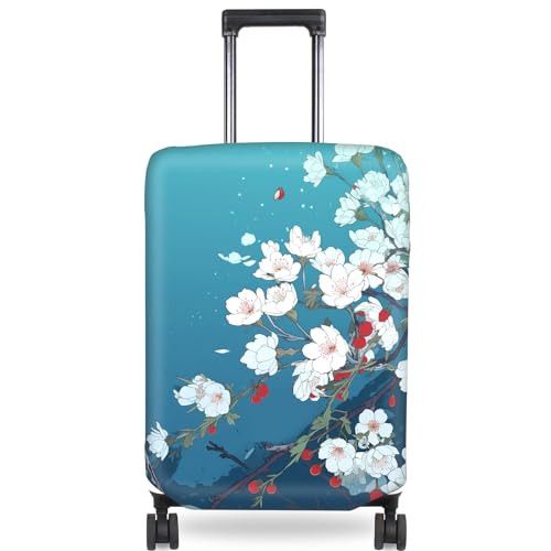Luggage Cover Elastic Washable Suitcase Cover Protector Anti-scratch Travel Luggage cover Fits 22-24 Inch Luggage, White Flower 02
