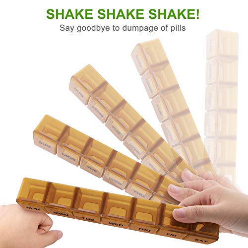 Image of BUG HULL Weekly Pill Organizer Large 2 Packs, Extra Large Travel Pill Organizers, Pill Box 7 Day, Travel Pill Case, Medicine Pill Organizer for Vitamins, Supplements and Medications (Brown+White)