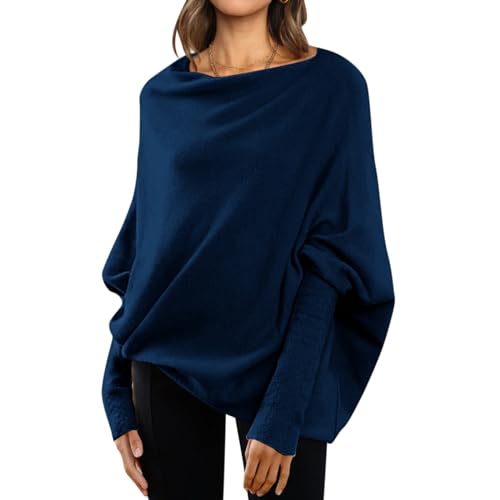 Women's Off The Shoulder Sweaters Sexy Long Sleeve Shirts Oversized Fashion Casual Batwing Pullover Jumper Tunic2