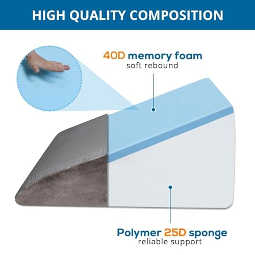 Image of Sasttie Wedge Pillow 24x24x12 inch, Memory Foam Bed Wedge, Solid Dark Gray | Triangle Pillow for Sleeping, Acid Reflux, Back Pain, Post-Surgery, and Snoring, Designed with Removable Washable Cover
