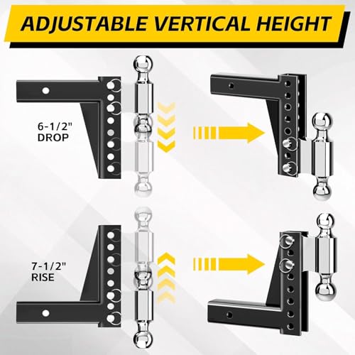 Image of MaxxHaul Adjustable Dual Ball Hitch Mount 2 inch Receiver 6-1 /2 inch Drop 7-1 /2 inch Rise 2 inch & 2-5 /16 inch Hitch Balls 12,000 lb GTW Heavy-Duty Steel (70380)