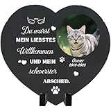 Umitive Individueller Grabstein für Katzen - Personalisierte Gedenktafel mit Foto, Name & Gravur - Tiergrabstein für Tierfriedhof - Wetterfeste Erinnerung an verstorbene Haustiere (Style J)