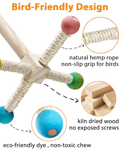 Image of Bird Perch Toy, Kiln-Dried Wood Interactive 360 Spinning Cage Toy(S) | Exercise Wheel Parrot Toy, Enrichment Cockatiel Toy for Bird Cage, Bird Cage Accessories Perch Toy for Budgies Lovebirds
