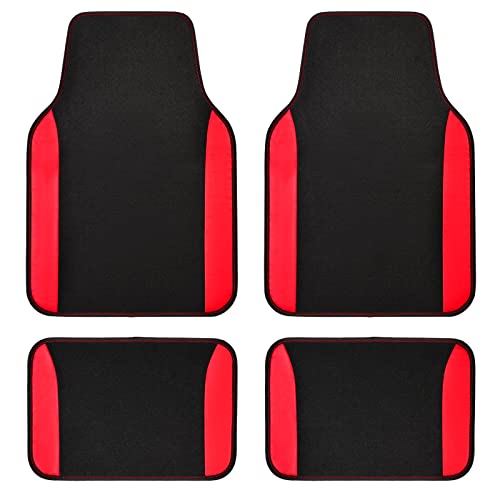 Car Pass Rainbow Waterproof Universal Fit Faux Leather Car Carpet- Anti-Slip Nibbed Backing Floor Mats For Suv, Vans,Sedans,Trucks, Automotive Set Of 4 For Women&Cute Girly (Black With Red) #TOP29