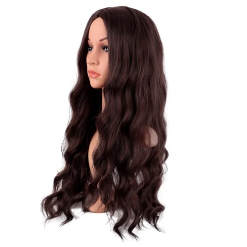 Image of MapofBeauty 28 Inch /70 cm Long Wavy Middle Part with No Bangs Synthetic Fiber Curly Fashion Women Party Cosplay Wig (Dark Brown)