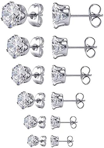 6 Pairs silver stud