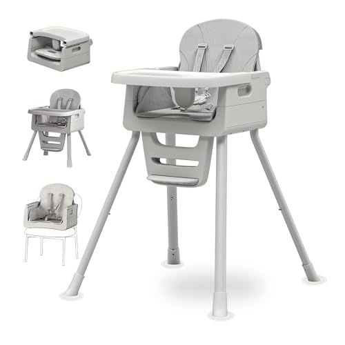 Portable 3 in 1 High Chairs for Babies and Toddlers, Convertible Baby Feeding Chair with Tray, Easy Clean Baby High Chair for Toddler with Foot Rest, Infant Highchairs & Booster Seats with Cush Grey