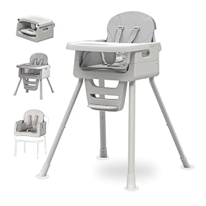 3-in-1 High Chair for Babies and Toddlers, Infant to Toddler Seating&Dining | Easy Clean Convertible Portable Dishwasher Tray 5-Point Harness Stable Non-Slip Feet Waterproof Seat Pad Grey