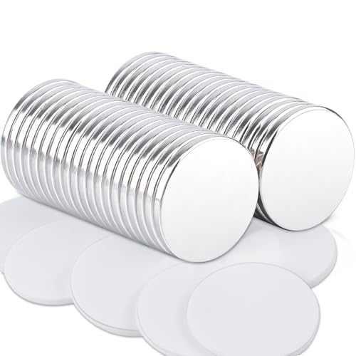 MAGXCENE 40PCS Imanes 20x2mm Imanes de Neodimio Extra Fuerte, Autoadhesivos, Imanes Grandes Redondos Fuertes para Nevera, Pizarra Magnética, Pizarra Blanca, Oficina, Manualidades