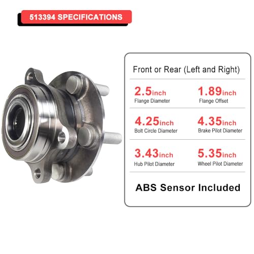 Image of MotorbyMotor 513394 Front Wheel Bearing Hub Assembly with ABS 5 Lugs fits for Ford Edge Fusion Sport, Lincoln MKZ MKX, Lincoln Continental Nautilus Low-Runout OE Replacement Hub Bearing