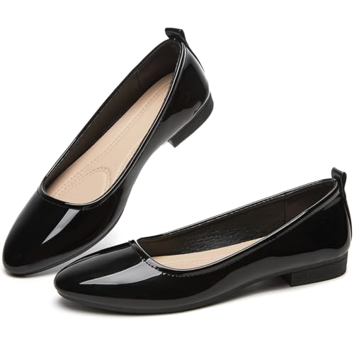Shupua Flats for Women Dressy Comfortable Ballet Flats Shoes PU Leather Work Flats Low Heel Womens Slip on Dress Shoes for Office Casual