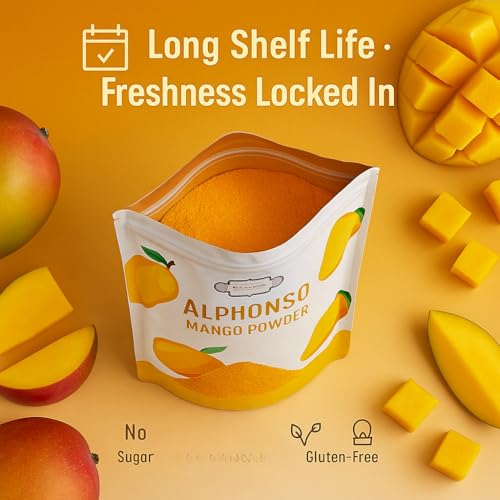 Image of Confect Mango Alphanso Powder | Pure & Natural Fruit Powder for Smoothies, Baking, Beverages, Juices, Tea & DIY Recipes | Vegan, Gluten-Free, No Added Sugar - 200 Gms
