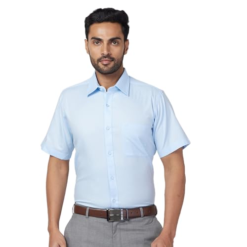 Image of Raymond Men Contemporary Fit Solid Pattern Pure Cotton Semi Cutaway Collar Half Sleeve Formal Shirt