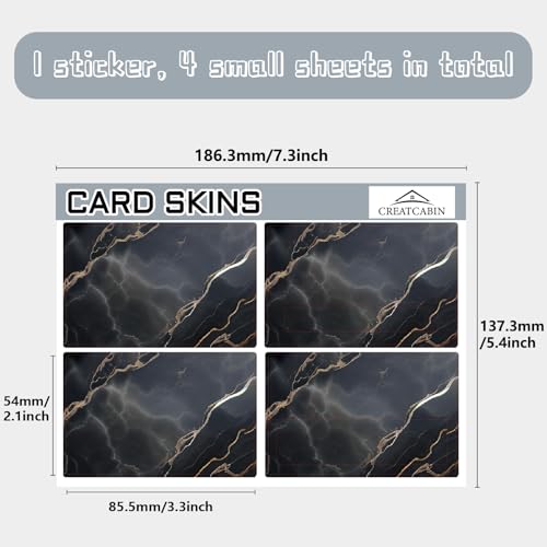 CREATCABIN 4Pcs Marble Card Skin Sticker Debit Credit Card Skins Covering Bank Card Protecting Decals Removable Waterproof No Bubble Slim Card Decoration for Ebt Transportation Key Card 3.3x2.1in - Image 2