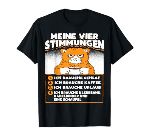 Katze Lustige Sprüche Kaffee Urlaub Müde T-Shirt