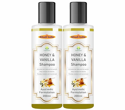 Image of Khadi Vedimatic Natural Honey & Vanilla Hair Shampoo | Herbal Shampoo for Soft Hair | Shampoo for Hair Growth | Anti-Dandruff Shampoo (Pack Of 2, Honey Vanilla)