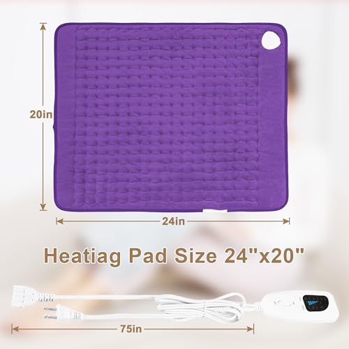 Image of Deepsoon Heating Pad,Electric Heating Pads for Back,Neck,Moist Heating Pad for Abdomen Shoulder Knee Legs,Dry /Moist Heat&Auto Shut Off,Mother's Day Birthday for Men and Women,Dark Purple,24x20 Inch