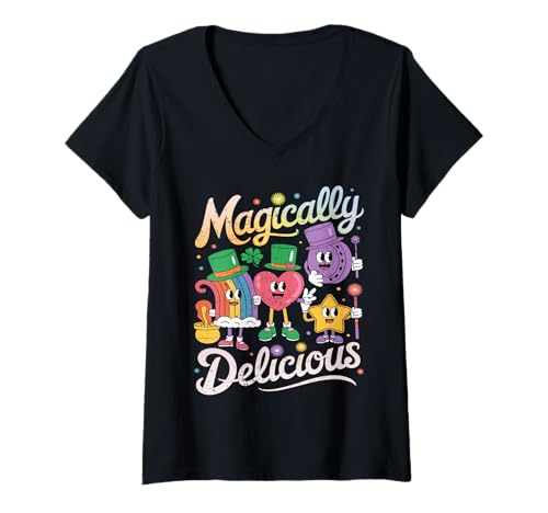 Donna Forme di marshmallow portafortuna per cereali magicamente deliziosi Maglietta con Collo a V