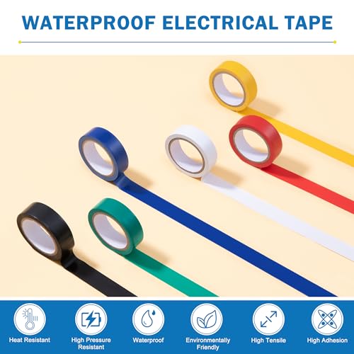Image of MoHern 12 Pack Electrical Tape Colors, 3 /4 in x 65 ft, Voltage Level 600V Colored Tape Rolls, Colored Tape for Labeling, Electrical Tape Waterproof for Home Auto Circuit Wiring