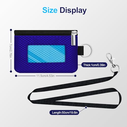 Image of Minimalist RFID Blocking Small Wallet with ID Window,WaterResistant Zip Id Case Wallet with Lanyard Keychain for Cards,Cash,Travel,Women,Men (Sapphire Blue /Lake Blue)