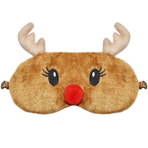 Antifaz para Dormir Animales, Máscara de Ojos de Felpa Suave, Reno Antifaz para Dormir para Niños, Antifaz para Dormir Mujer Divertidos Transpirable, para Viajes Siesta Dormir Niños Adultos (B)