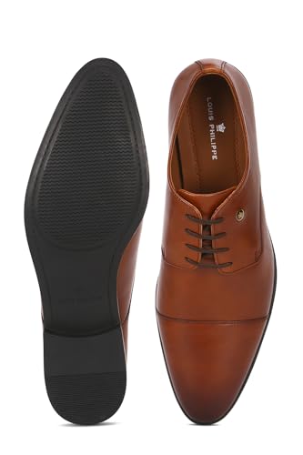 Image of Louis Philippe Men Premium Leather Breathable Lining Material Anti Slip with Heel TPR Sole Formal Derby Shoes