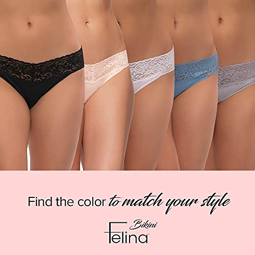 Image of Felina Stretchy Lace Trimmed Bikini Underwear - Sexy Underwear for Women, Bikini Panties, Seamless Panties (5-Pack)