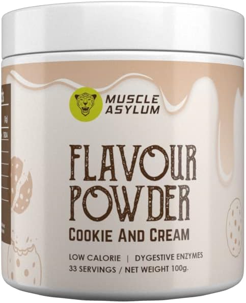 Muscle Asylum Flavour Powder For Raw Whey Protein l 100g, 33 Servings l Cookie & Cream l With Genuine Lab Reports l Muscle Building & Recovery | with Digestive Enzymes | Low Calories