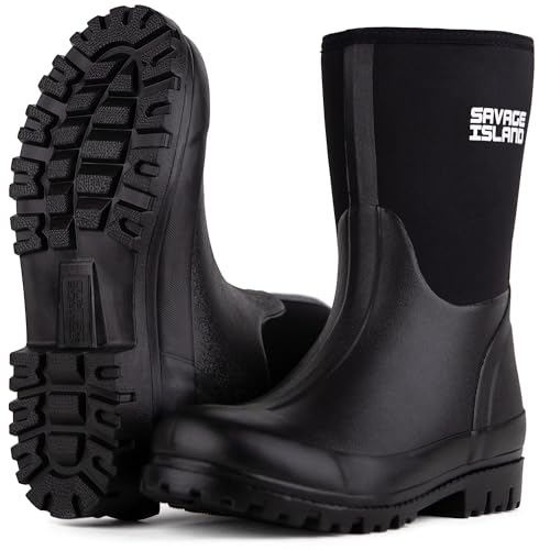 Savage Island Damen Kurze Neopren-Isolierte Gummistiefel Warm Gefüttert Vollständig Wasserdichte Wellies, Schwarz , 36 EU