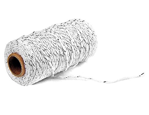 3 Roll Christmas Two-Color Gold Wire Combined Cotton Thread - 109 Yards/Roll - Xmas Hand Weave Diy Gift Wrapping Belt And Tag Fine Cotton Rope (White + Gray + Black) #TOP3