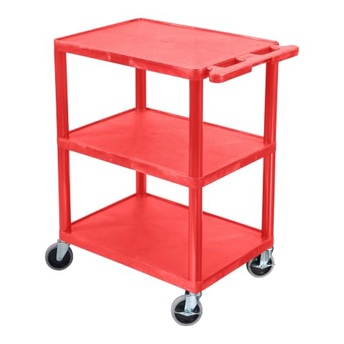 Image of Luxor Multipurpose Storage Utility Cart 3 Shelves Structural Foam Plastic - Red