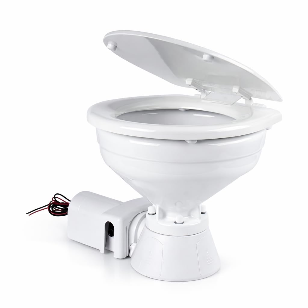 Navpower elektrisches WC 12 V – nautische Toilette mit kompakter Tasse, automatischer Abfluss, integrierter Pumpe und leiser Betrieb für Boot, Wohnmobil und Freizeitfahrzeuge