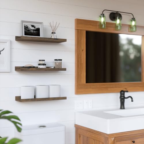 RICHER HOUSE 3 Set Floating Shelves for Wall Decor, Mounted Book Shelf, Nursery Picture Ledge With Lip for Storage, Bedroom, Living Room, Bathroom - Brown