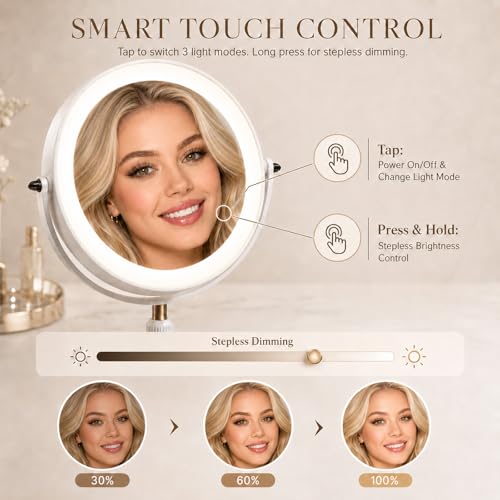 Espejo de maquillaje con luces y base de madera ajustable miniatura 4