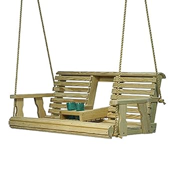 Alternative view of Porchgate Amish Heavy Duty 800 Lb Rollback Console Treated Porch Swing with Hanging Ropes (Unfinished)