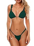ZAFUL Women's Ribbed String Bikini Swimsuit Sexy Cheeky Thong Swimwear Two Pieces Bathing Suit